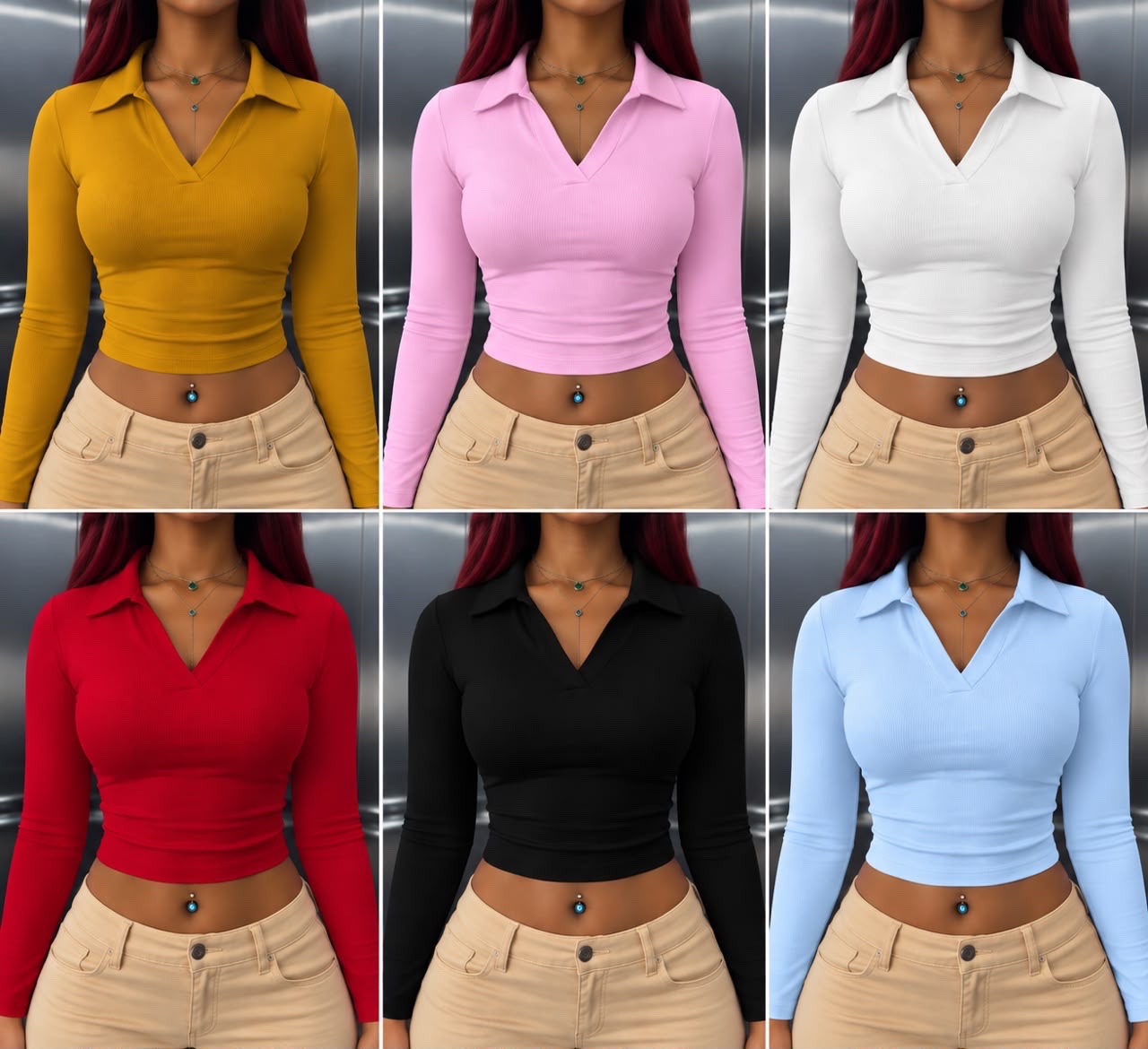 Long sleeve crop tops with collar, Fayz Collection Eldoret